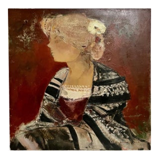 Michel Rodde20th Century Abstract Portrait of Lady "La Dame a la Fleur Blanche" Michel Rodde, c. 20th Century For Sale