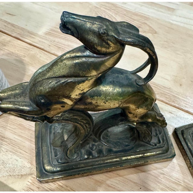 1930s Art Deco Cast Iron Leaping Gazelle Bookends by Littco - A Pair For Sale - Image 10 of 12