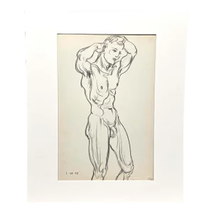 Vintage Male Erotica, 1951 Pencil on Paper Figure Study by Artist Harold Haydon