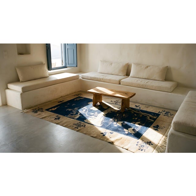 1920s Blue Navy Scene Pictorial Antique Chinese Carpet 4' X 6'8" Knotted Pile Wool Rug For Sale - Image 13 of 13