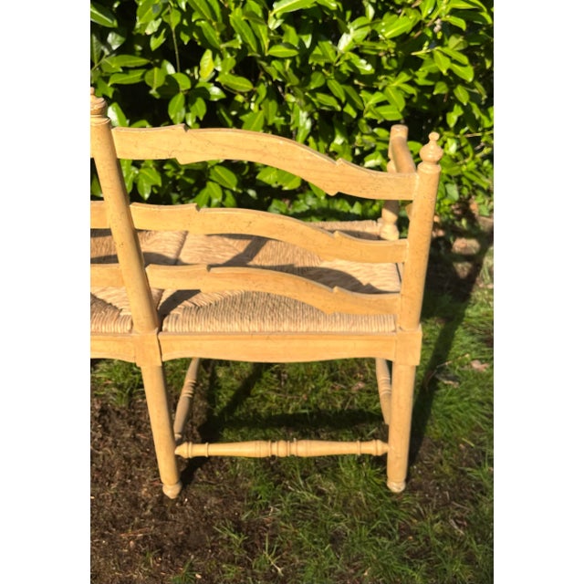 Tan Country French Bench Settee Canned Seats Vintage For Sale - Image 8 of 10