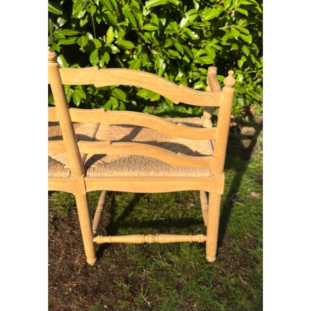 Tan Country French Settee Bench Canned Rush Seats Vintage For Sale - Image 8 of 10