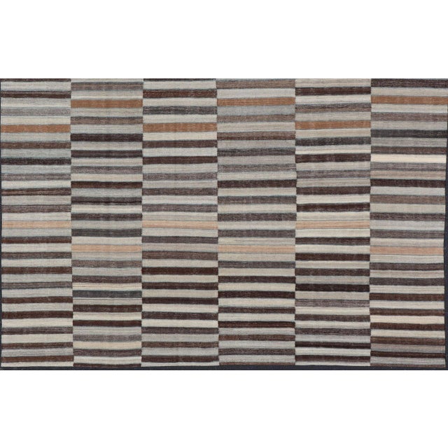 Modern Flat-Weave Kilim Rug in Multi-Panel Striped Design in Earthy Tones For Sale - Image 10 of 13