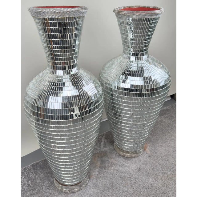 Art Deco Monumental Art Deco Style Micro Mosaic Mirrored Over Clay Urns, a Pair For Sale - Image 3 of 12