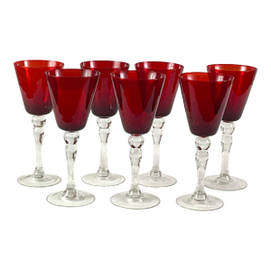 1950s McM-Morgantown-“Plantation” Collection-Ruby Red Goblets With Pineapple Stems – Set of Seven