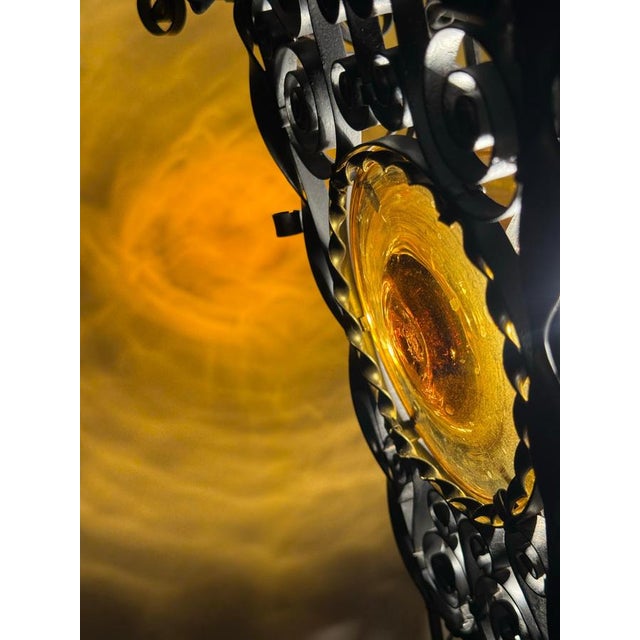 Venetian-Style Handcrafted Lantern Lamp with Amber Glass Panels, 1960s For Sale - Image 14 of 18