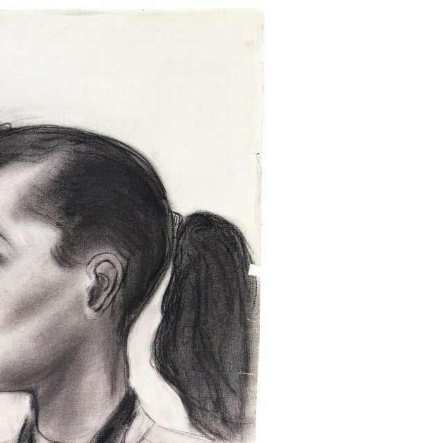 Vintage Charcoal Portrait Drawing of a Woman in Profile With Ponytail For Sale - Image 4 of 8