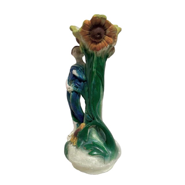 Sculpture Materials Art Nouveau Chalkware Sculpture Vase Maiden and Sunflowers, Circa 1910 For Sale - Image 7 of 8