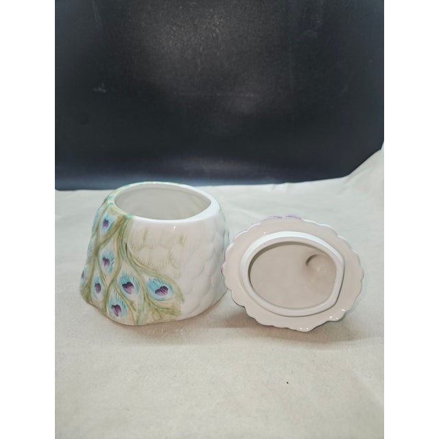 Fitz and Floyd Edie Rose Home Peacock Collection 6" Figurine Trinket Box W/Lid Fitz & Floyd For Sale - Image 4 of 5