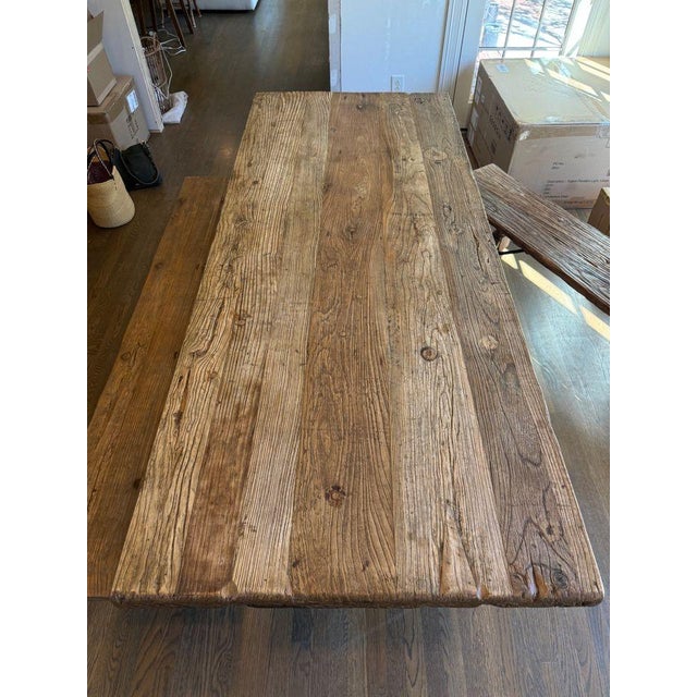 Rough Hewn Dining Table With Bench Seating For Sale - Image 4 of 8
