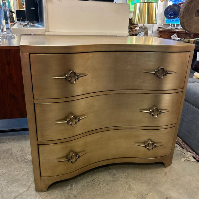 1980s Gold Leaf Finish Solid Wood 3 Drawer Serpentine Chest For Sale - Image 5 of 11