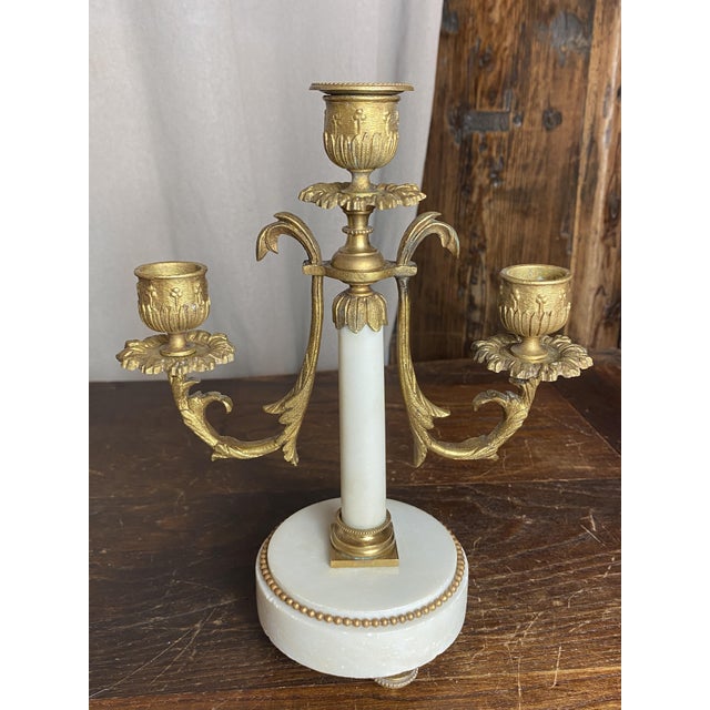 Metal Antique French Bronze and Marble Candleholders from Befos, Set of 2 For Sale - Image 7 of 18