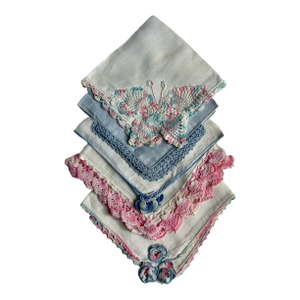 Mid 20th Century Set of 5 Assorted Blue & Pink Cotton Cocktail Napkins