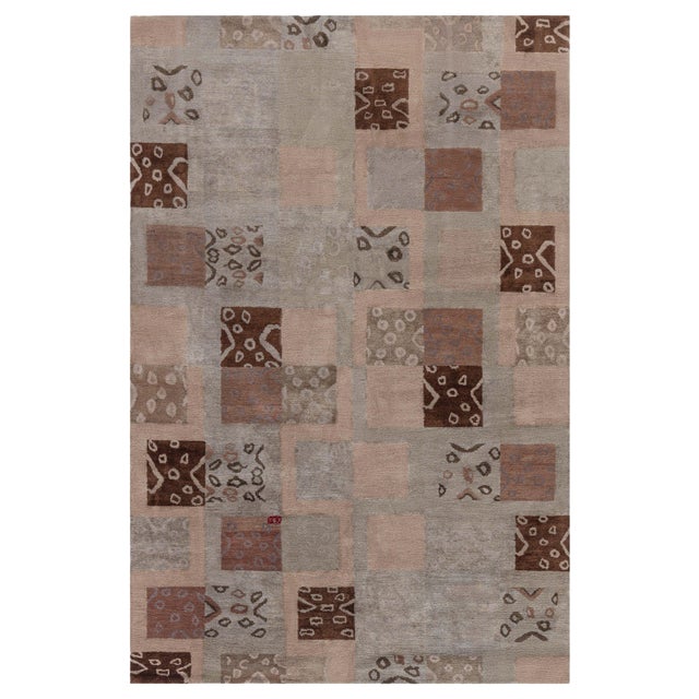 Modern Tibetan Patchwork Rug in Earth Tones by Doris Leslie Blau For Sale