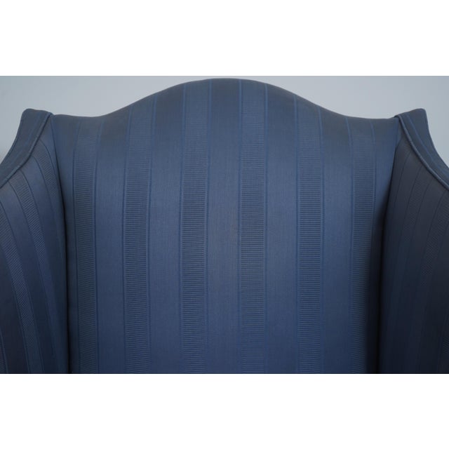 1990s Southwood Blue Upholstered French Foot Mahogany Wing Chair For Sale - Image 5 of 18