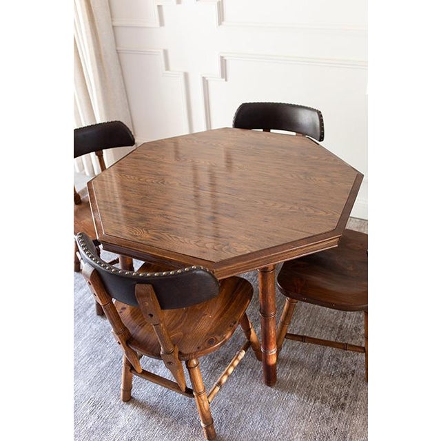 Mid-Century Dixie Furniture Pub Chairs and Matching Faux Bamboo Hexagonal Game Table Set For Sale - Image 11 of 18