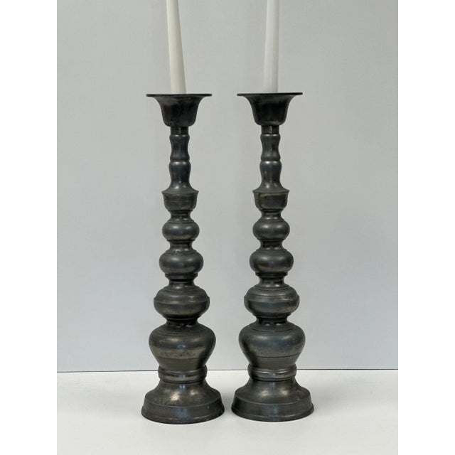 Late 20th Century Pair of Vintage Metal Candlesticks For Sale - Image 5 of 11