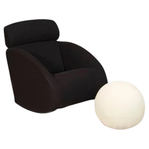 Set of Black Rocking Armchair and White Spherical Pouf from Mama Baleri Italia, 1990s