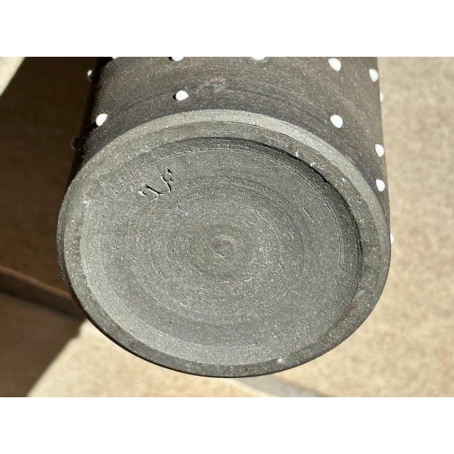 1980s Anthracite Glazed Studio Ceramic Vase Glazed with White Beaded Dots by Johannes Andreas Urban, Germany, 1980s For Sale - Image 5 of 13