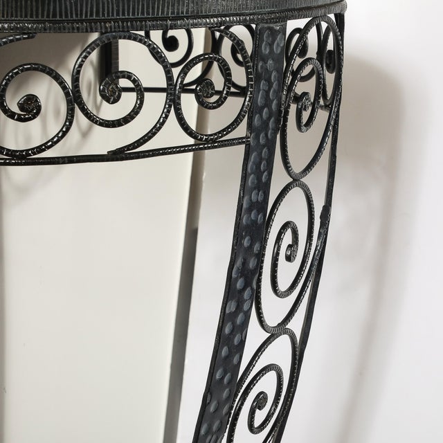 Art Deco Demilune Wrought Iron Spiral Motif & Porto Marble Inset Console Table For Sale - Image 10 of 13