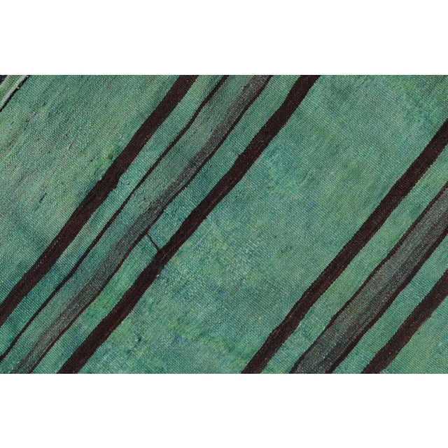 Vintage Turkish Stripe Kilim Runner With Green and Brown Colors 2'8 X 12'1 For Sale - Image 10 of 10