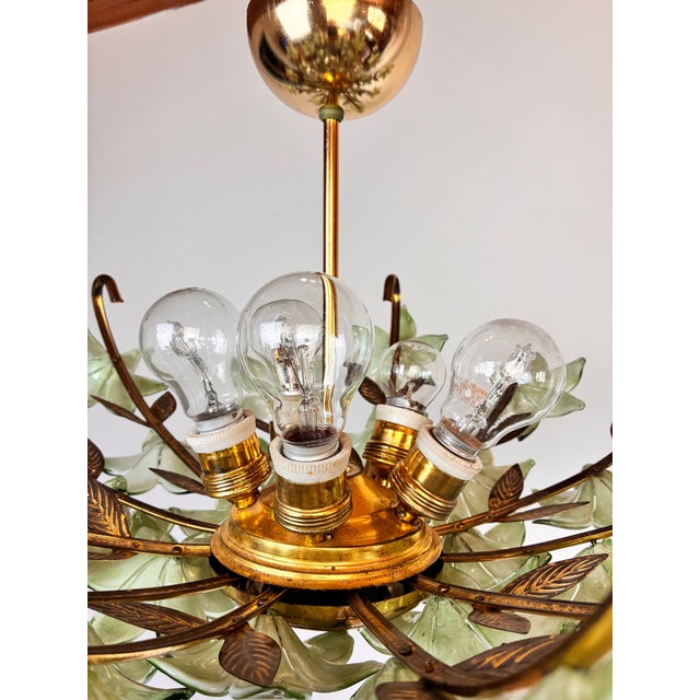 1970s Vintage Murano Style Hand-Painted Green Glass Floral Flush Mount Chandelier⁠ For Sale - Image 6 of 18