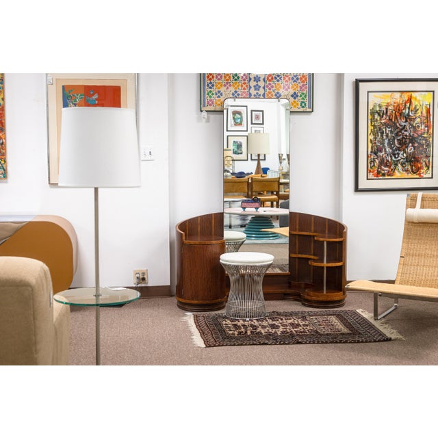 Vintage Art Deco Modernist Walnut Wood Vanity With Storage Shelving and Mirror For Sale In Detroit - Image 6 of 10