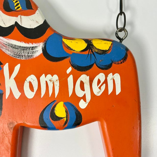 1970s Vintage Boho Chic Gustavian Swedish Dala Horse House Sign & Iron Bracket For Sale - Image 6 of 15