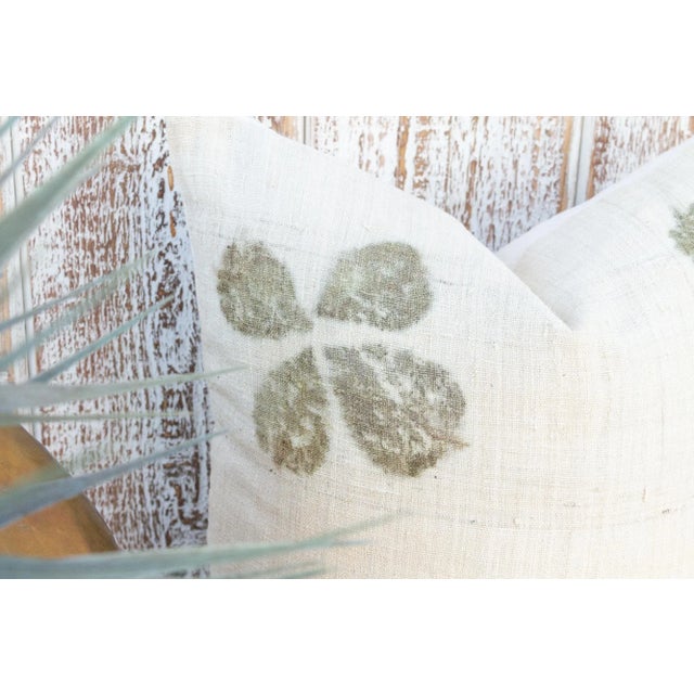Indian Vintage Toli Leaf Printed Organic Silk Pillow For Sale - Image 3 of 8
