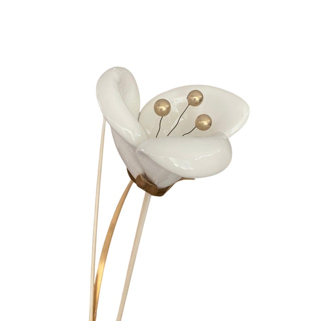 Vintage Flower Sculpture with White Marble Base -Dimensions: 36"W x 48"H -Marble Base: 5" sq. x 3"H -Petals: Ceramic...