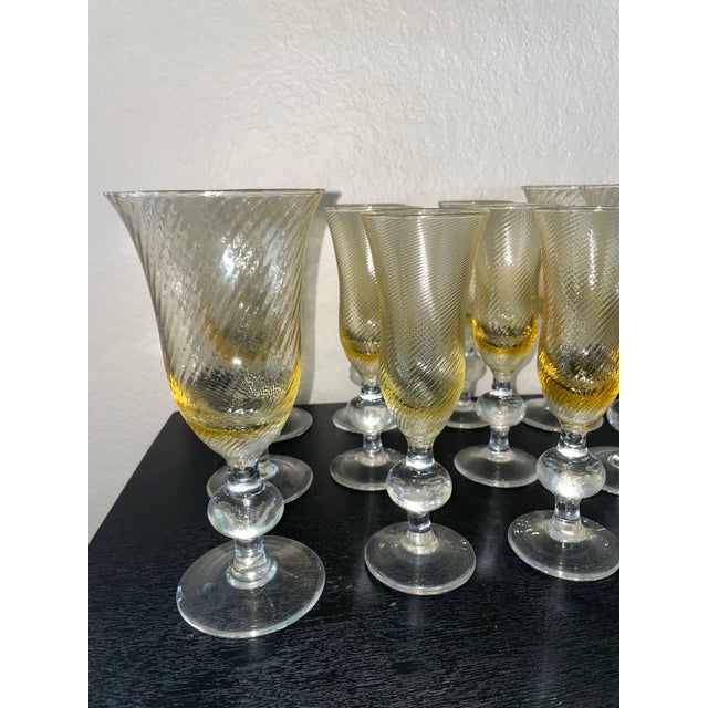 Italian Vintage Italian Wine Glass Set of 12 Amber Swirl Golf Ball Stem Champagne Goblet For Sale - Image 3 of 14