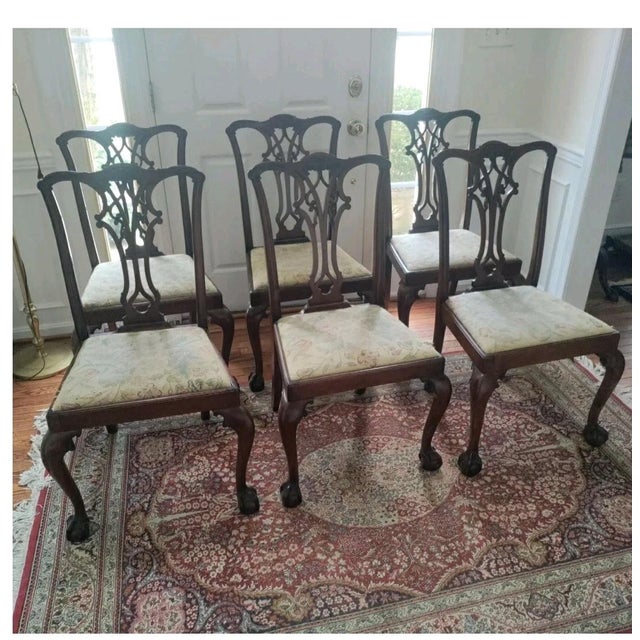 Early 19th Century Set of Six English Chippendale Mahogany Ball. & Claw Side Chairs Circa 1880 W/ Provenance Calvin Coolidge Cabinet Member For Sale - Image 5 of 8