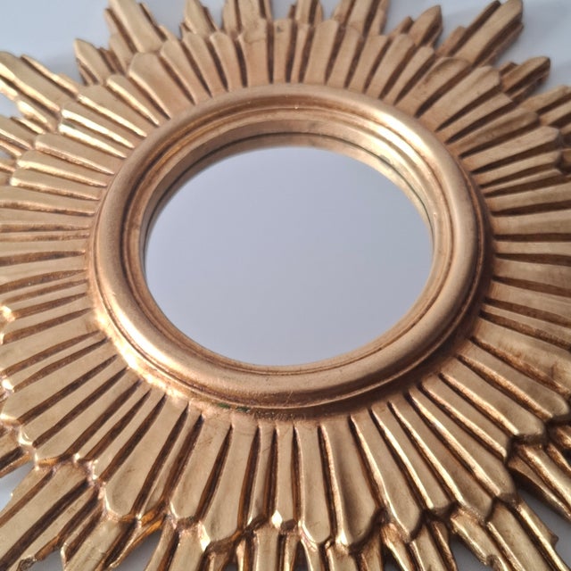 Gold Beautiful Gilded Sunburst Mirror From the 1960s Italy For Sale - Image 8 of 14
