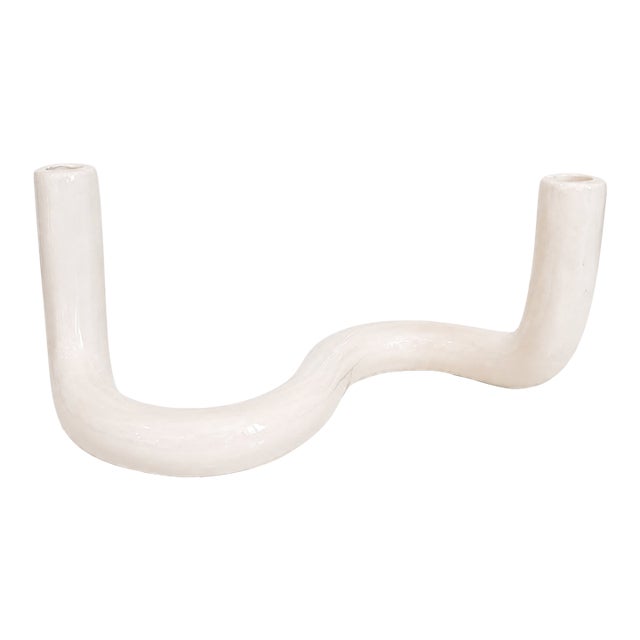 Large Sculptural Organic Modern White Ceramic Double Taper Candle Holder For Sale