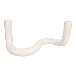 Large Sculptural Organic Modern White Ceramic Double Taper Candle Holder