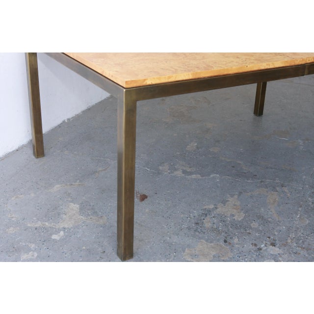 Brown 1970s Tomlinson Postmodern / Mid Century Olive Burl Wood & Brass Dining Table For Sale - Image 8 of 8