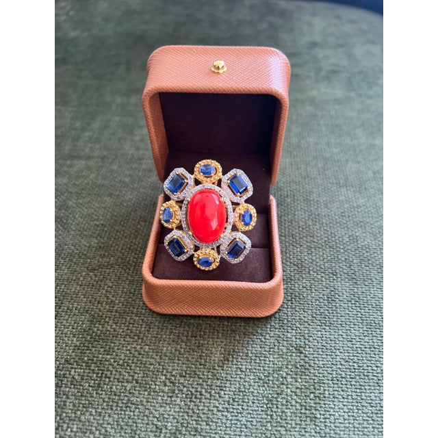 Art Deco Bochic "Orient" Vintage Diamond, Blue Sapphire & Opal Ring Set 18K Gold & Silver For Sale - Image 3 of 18