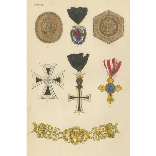Black Plate V Orders of Austria with Veteran Badges and Crosses Wood Engraving, 1844 For Sale - Image 8 of 8