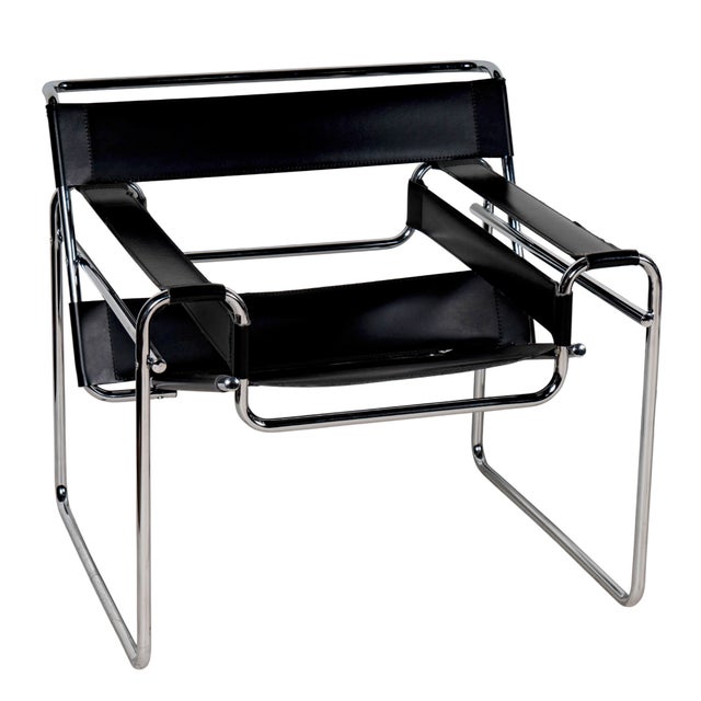 Pair of Wassily Chairs After Marcel Breuer for Euro Style, Italy – Chrome & Black Leather Bauhaus Modern Description: A...