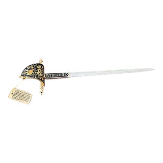 Vintage Spanish Toledo Damascene Miniature Sword Letter Opener – 24k & 18k Gold Inlay For Sale