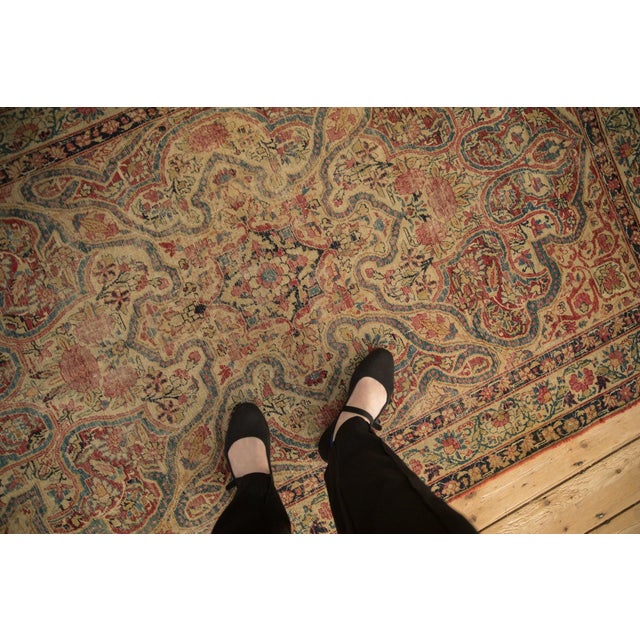A Kerman carpet distinguished by fluid, shield-like vinery scrolling throughout the field, forming an interconnected and...