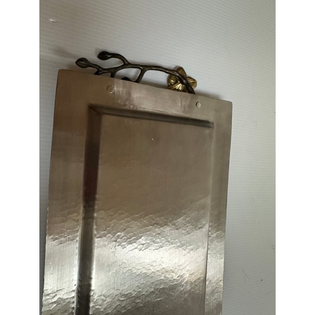 1990s Michael Aram Sign Gold Plated Orchid Flowers Hammered Silver Tone Shine Serving Tray 17"x 7" For Sale - Image 5 of 18