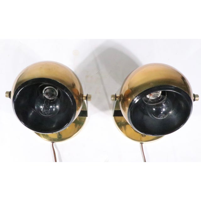 Mid 20th Century Mid Century Brass Ball Pin Up Sconces Wall Light Spotlight Light Table Lamps - Pair For Sale - Image 9 of 14