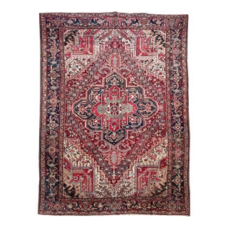 Antique Rich Heriz Full Pile Pastel Greens Rug 9 x 11.8 For Sale