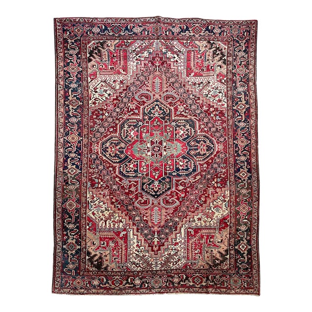 Antique Rich Heriz Full Pile Pastel Greens Rug 9 x 11.8 For Sale