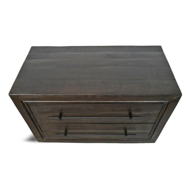 Modern rich dark espresso finish mango wood nightstand or small dresser. Features two drawers with cast iron pulls for...