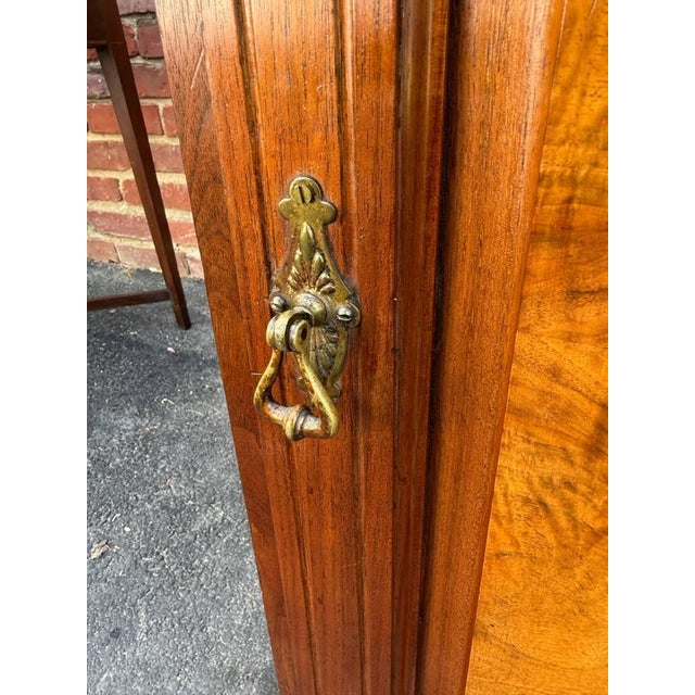 Wood Antique Victorian Style Walnut Burled Wood Narrow Bedside Cabinet For Sale - Image 7 of 14