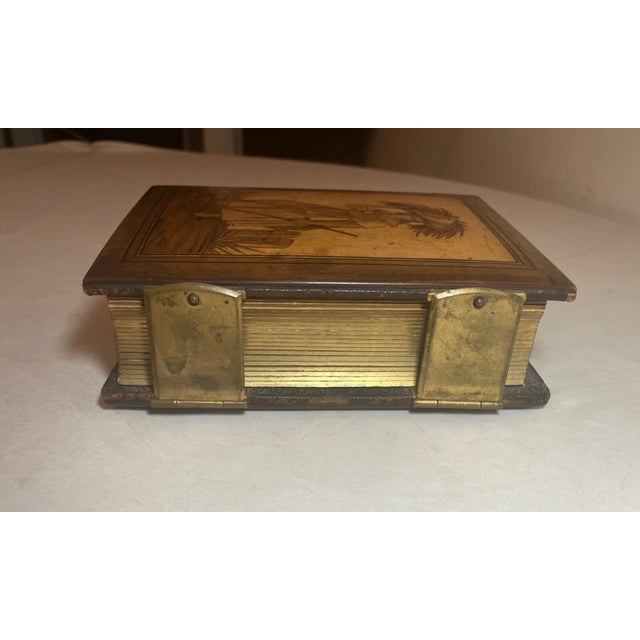 Antique 1800's Handmade Inlaid Marquetry Wood Brass Photo Album W/ Photographs For Sale - Image 4 of 12