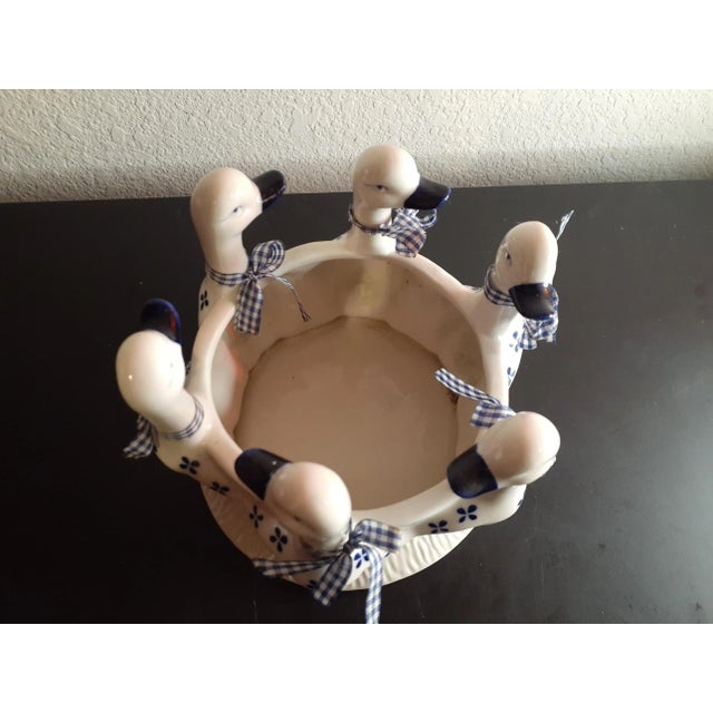 Ceramic 6 Ducks Figurine Planter or wine holder. The blue ribbons are removable. Procured at estate sale. Truely vintage...