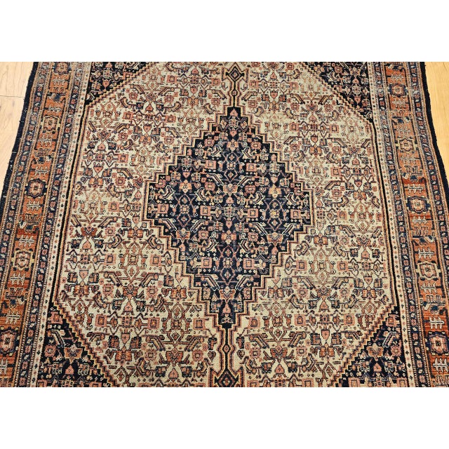 Antique Persian Senneh Area Rug, Hand-Knotted Wool, Herati Medallion Pattern, Ivory & Navy, 4x6 For Sale - Image 11 of 17